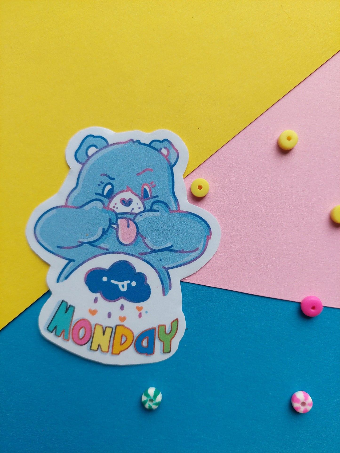 GRUMPY CAREBEAR STICKER, hate Mondays sticker / celebration sticker