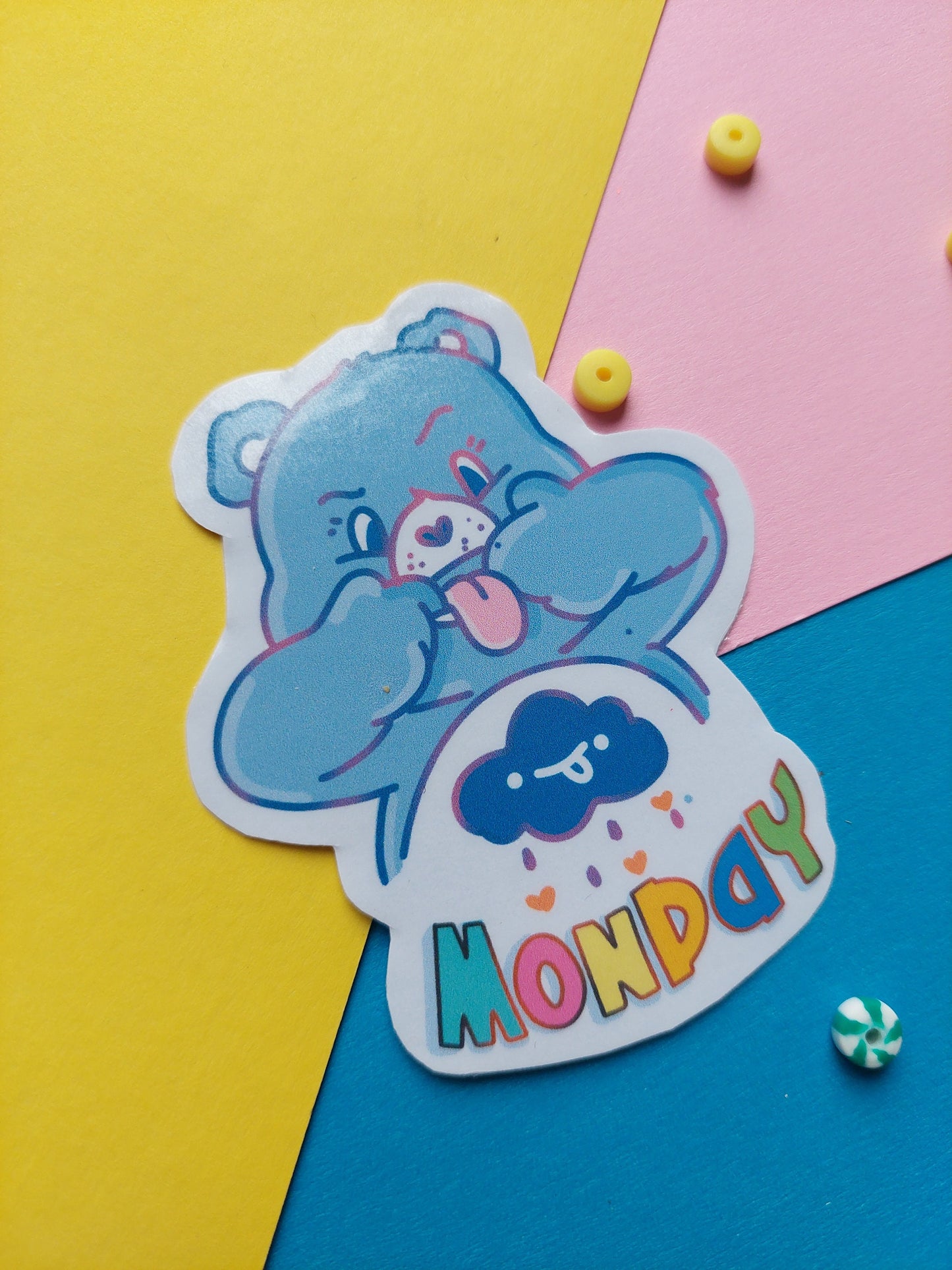 GRUMPY CAREBEAR STICKER, hate Mondays sticker / celebration sticker