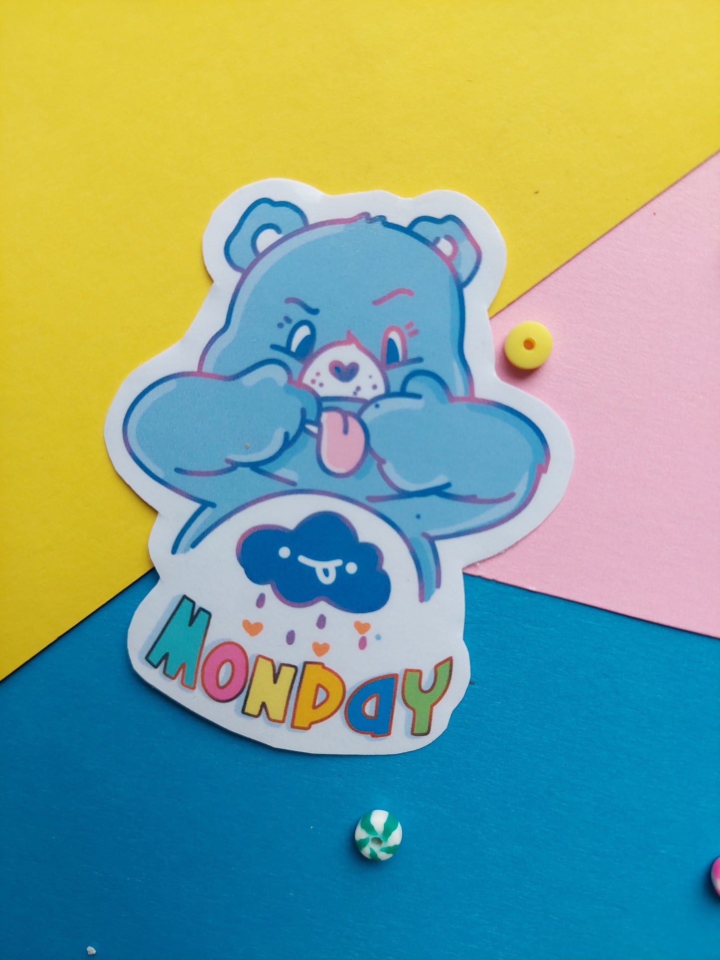 GRUMPY CAREBEAR STICKER, hate Mondays sticker / celebration sticker