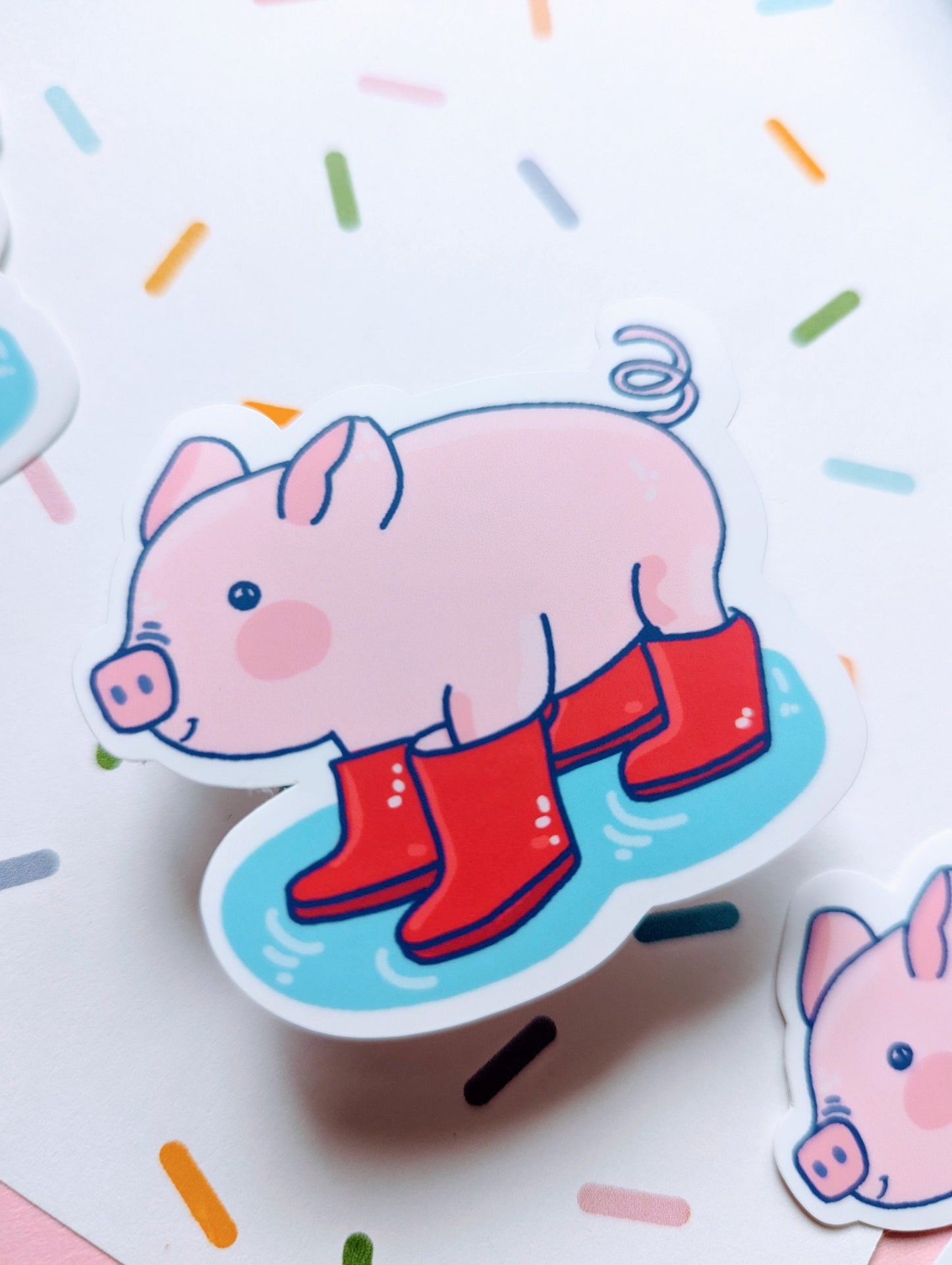 PINK PIGGY STICKER / pig with boots sticker