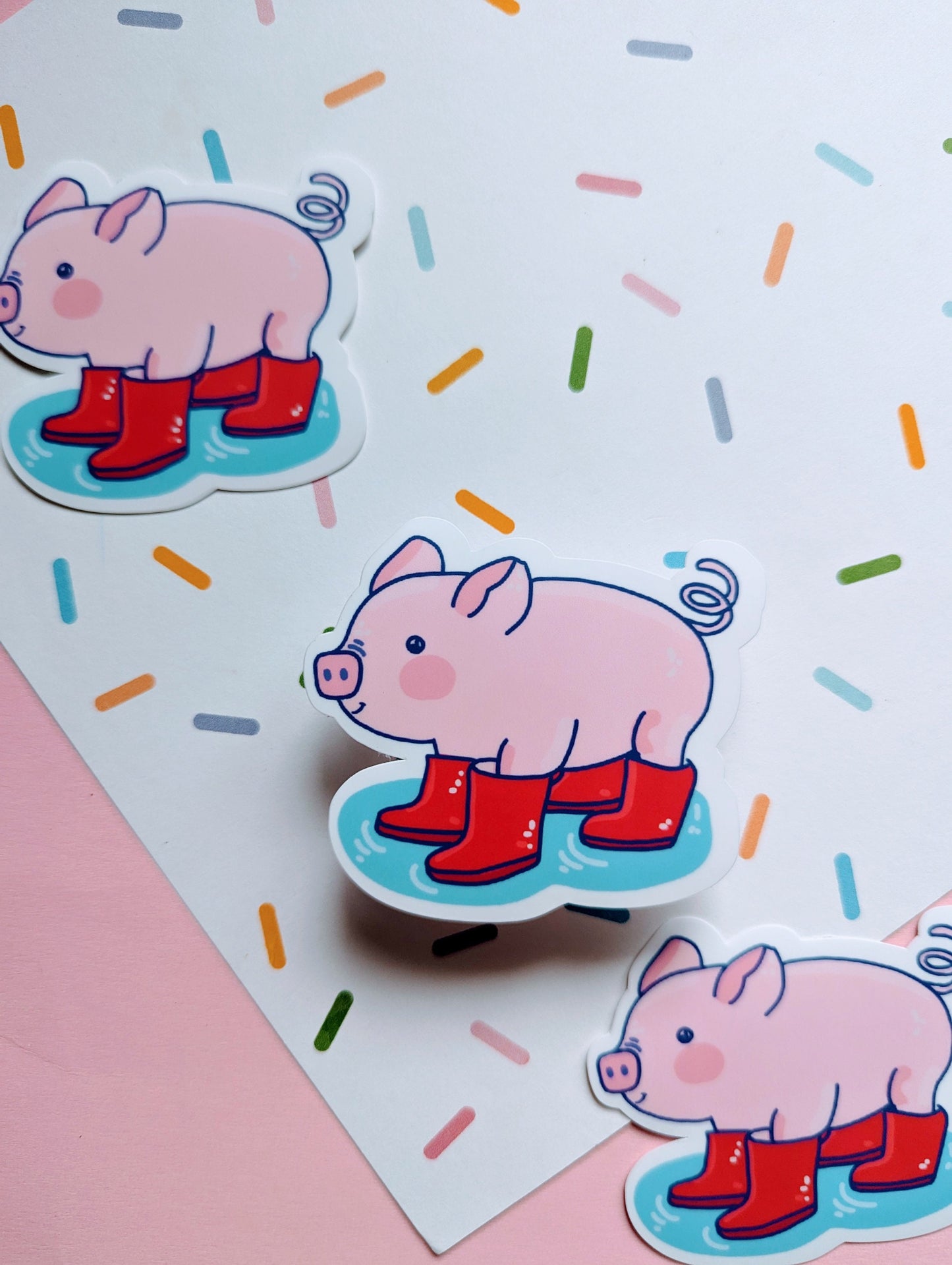 PINK PIGGY STICKER / pig with boots sticker