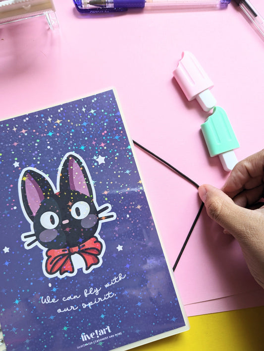 STUDIO GHIBLI JIJI notebook holographic cover, spiral notebook to-do list lined paper journal/ Jiji sketchbook from Kiki's delivery service.