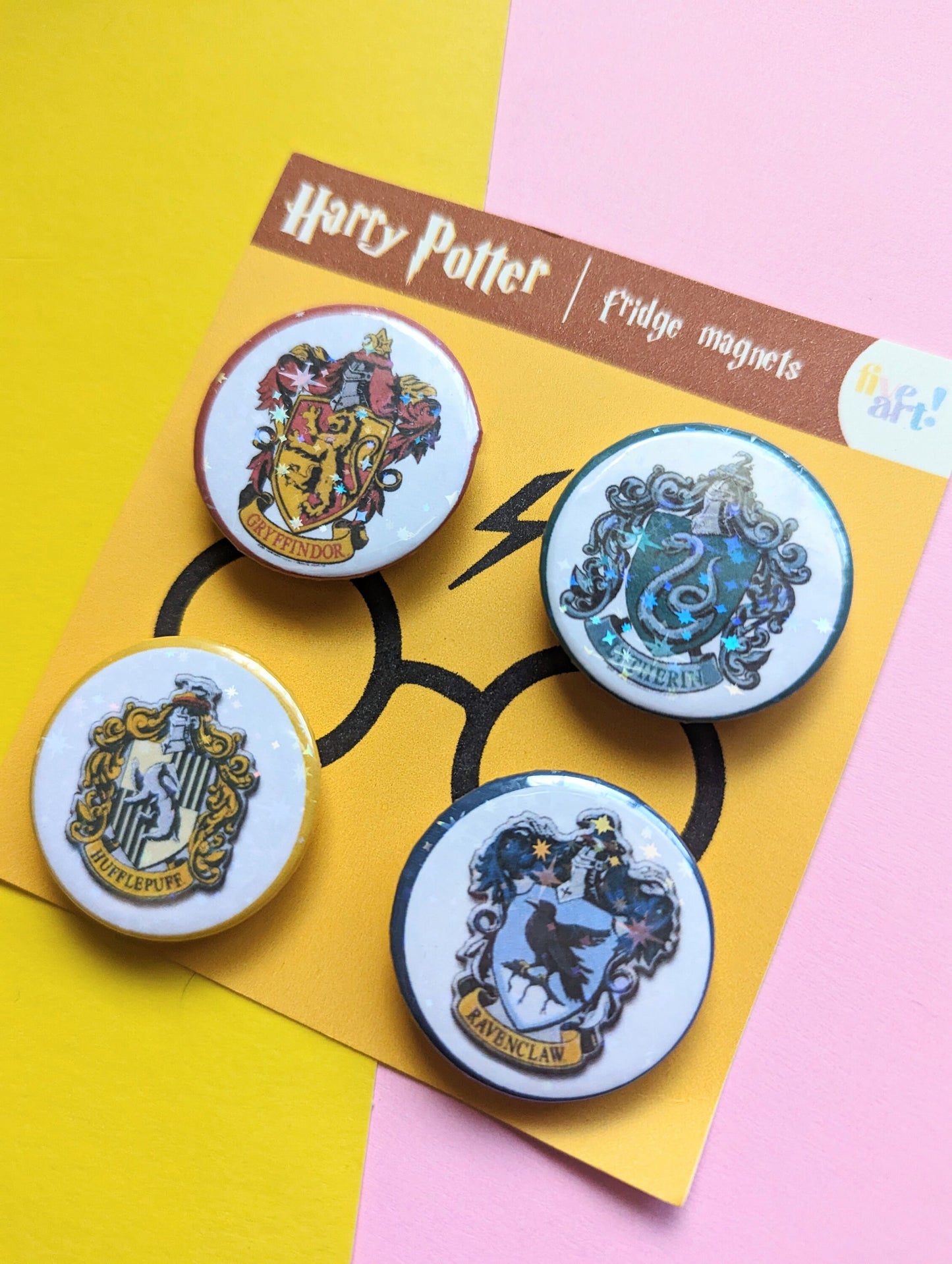 HARRY POTTER houses MAGNETS set of 4/ Gryffindor Holográphic fridge magnets Harry Potter/ Slytherin magnet.