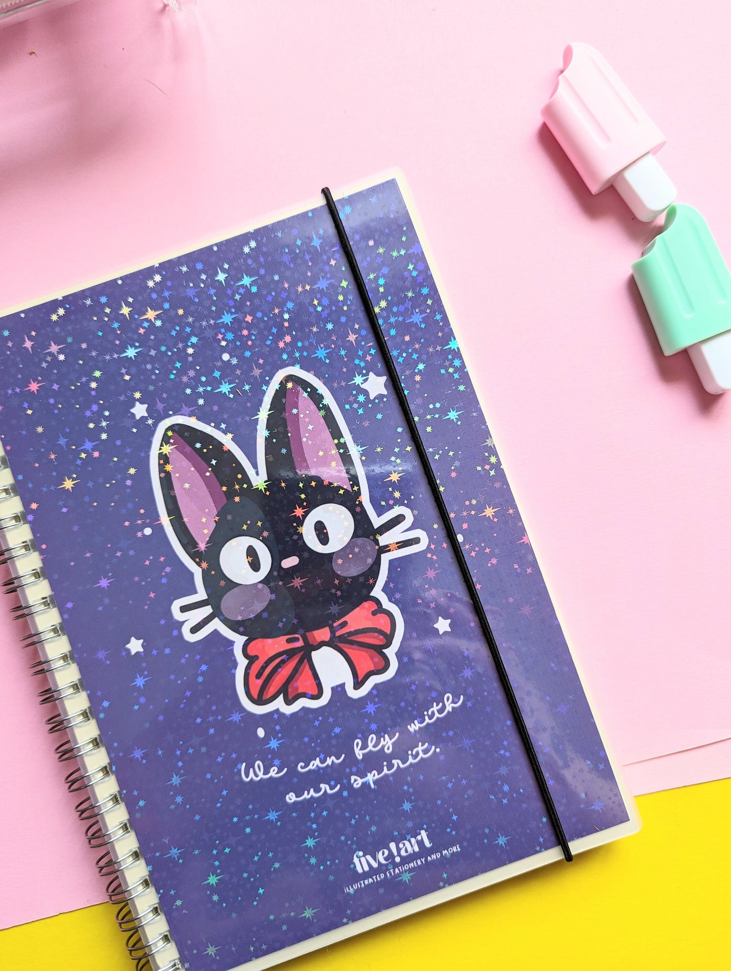 STUDIO GHIBLI JIJI notebook holographic cover, spiral notebook to-do list lined paper journal/ Jiji sketchbook from Kiki's delivery service.