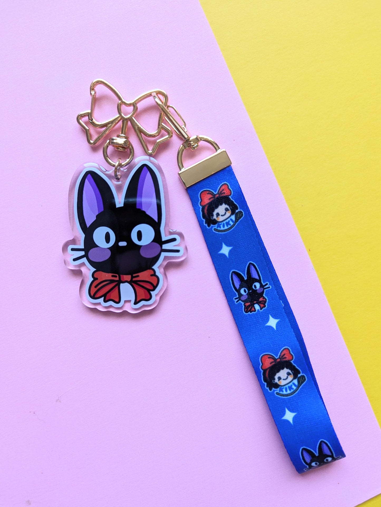 JIJI the cat KEYCHAIN wrist LANYARD Kawaii Kiki's delivery service, Studio Ghibli acrylic lanyard keychain