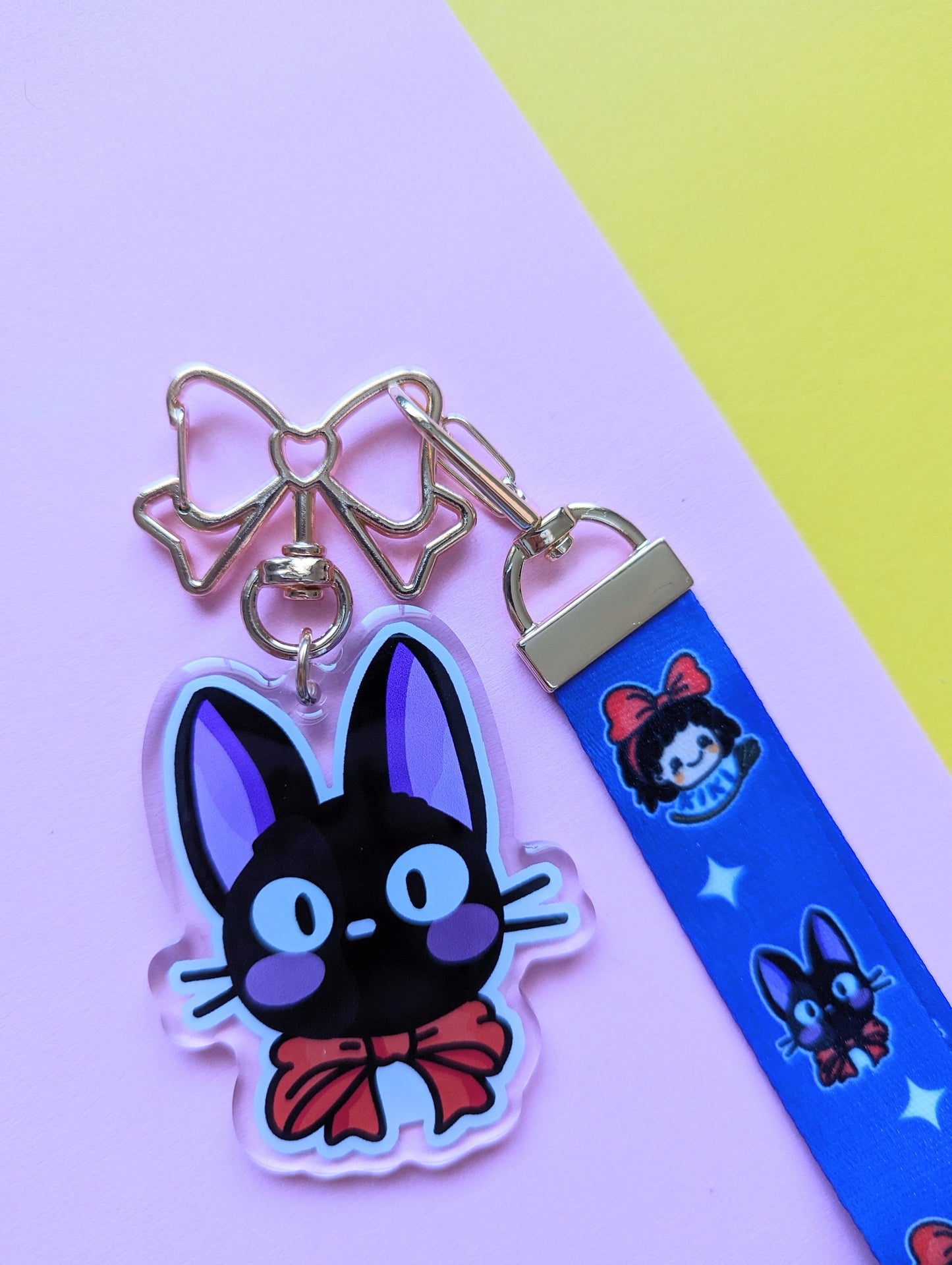 JIJI the cat KEYCHAIN wrist LANYARD Kawaii Kiki's delivery service, Studio Ghibli acrylic lanyard keychain