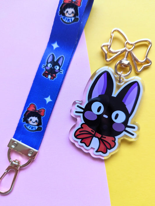 JIJI the cat KEYCHAIN wrist LANYARD Kawaii Kiki's delivery service, Studio Ghibli acrylic lanyard keychain