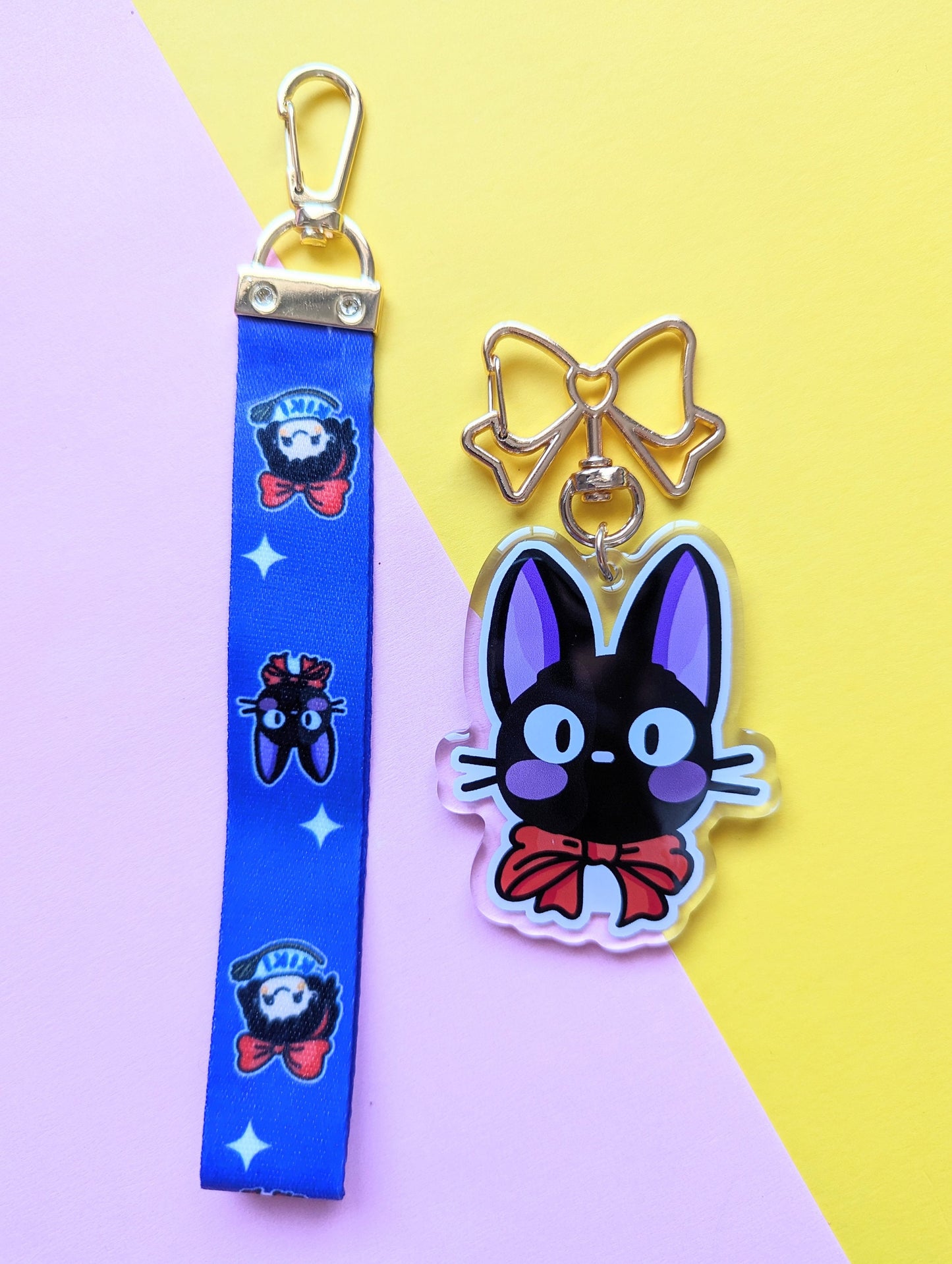 JIJI the cat KEYCHAIN wrist LANYARD Kawaii Kiki's delivery service, Studio Ghibli acrylic lanyard keychain