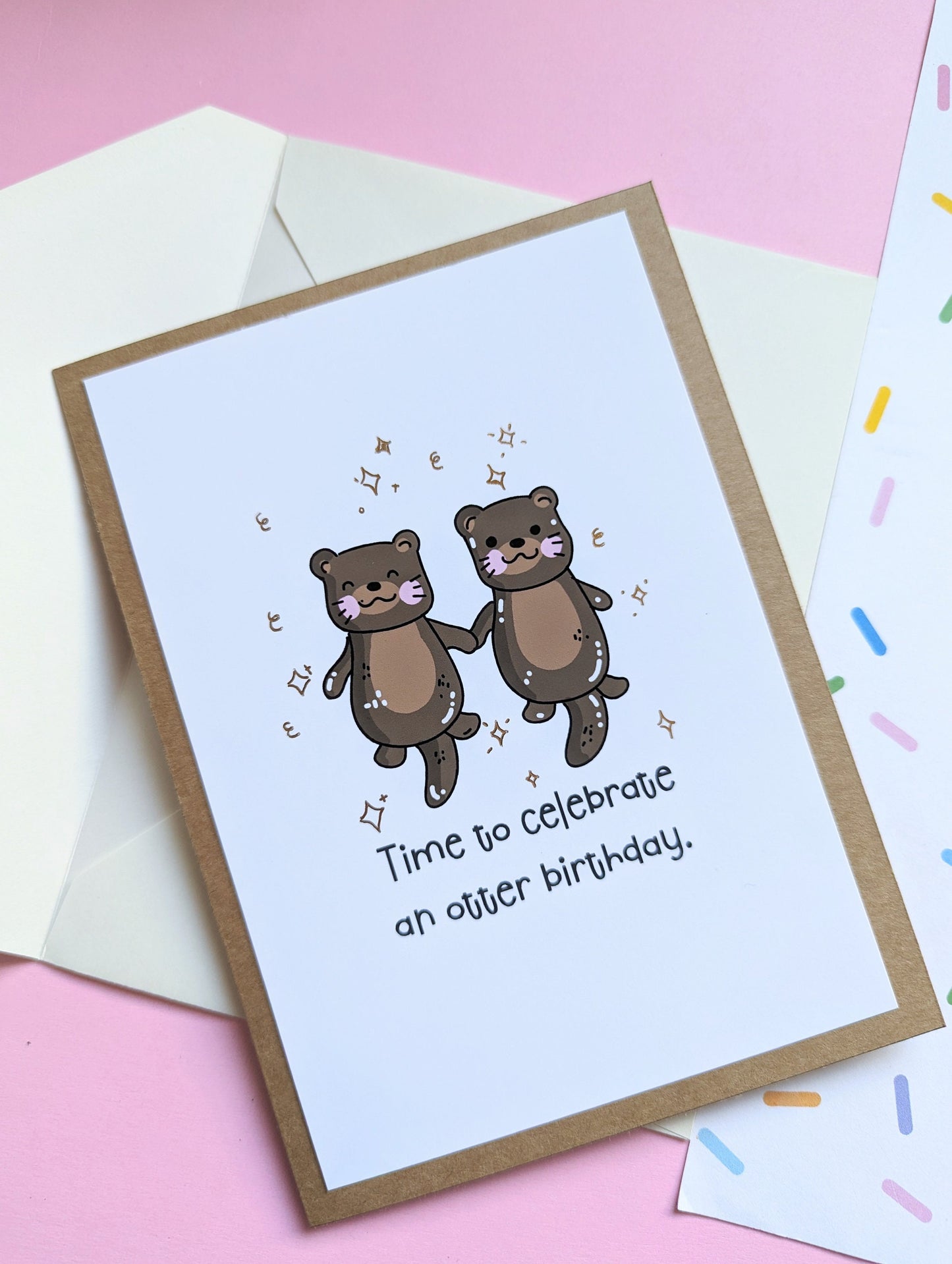 OTTER BIRTHDAY CARD greeting card, cute otters handmade greeting card.