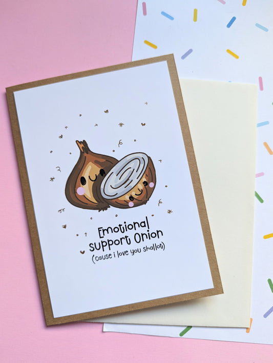 ONION EMOTIONAL SUPPORT greeting card, cute onion handmade greeting card.