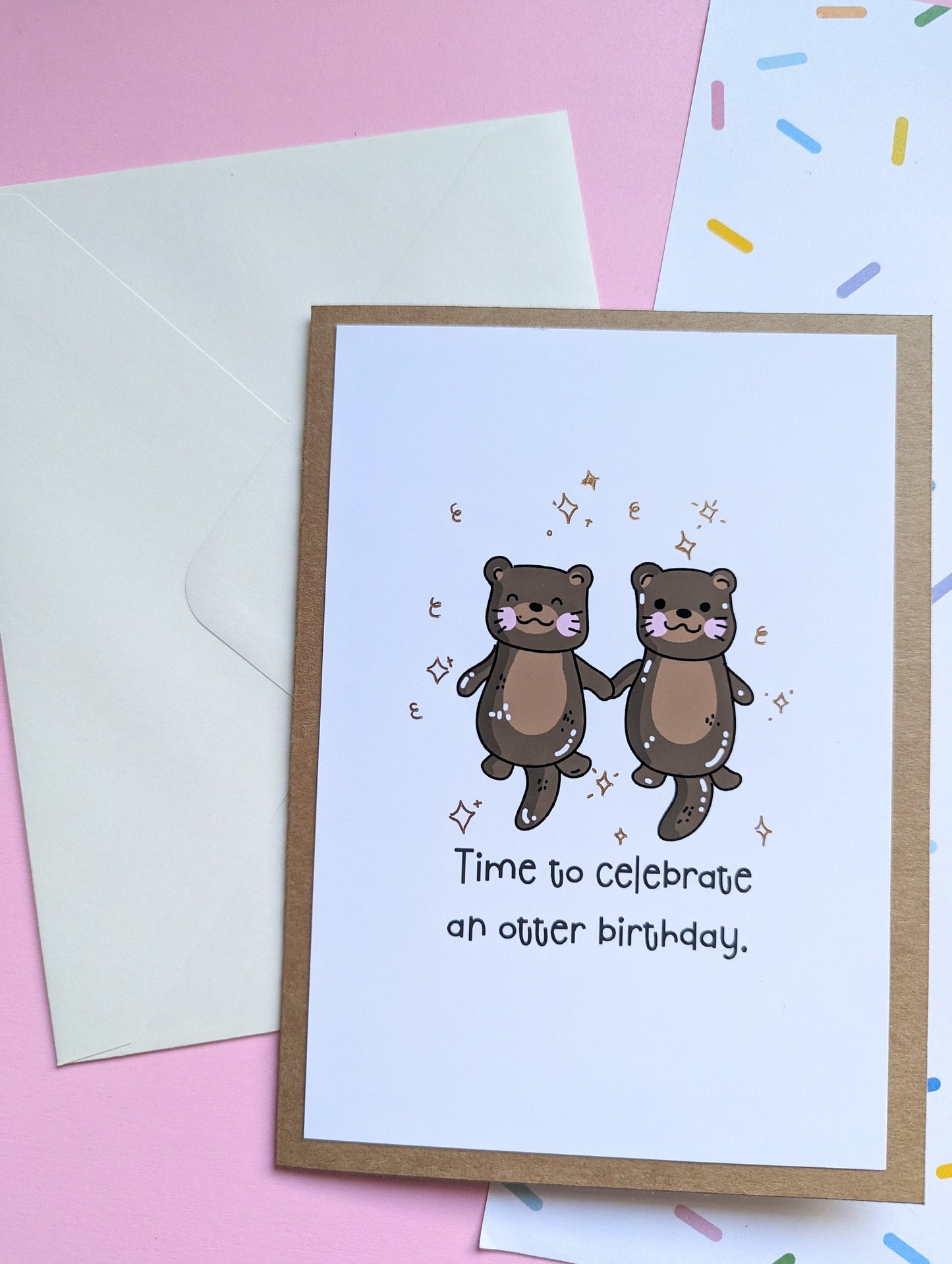 OTTER BIRTHDAY CARD greeting card, cute otters handmade greeting card.