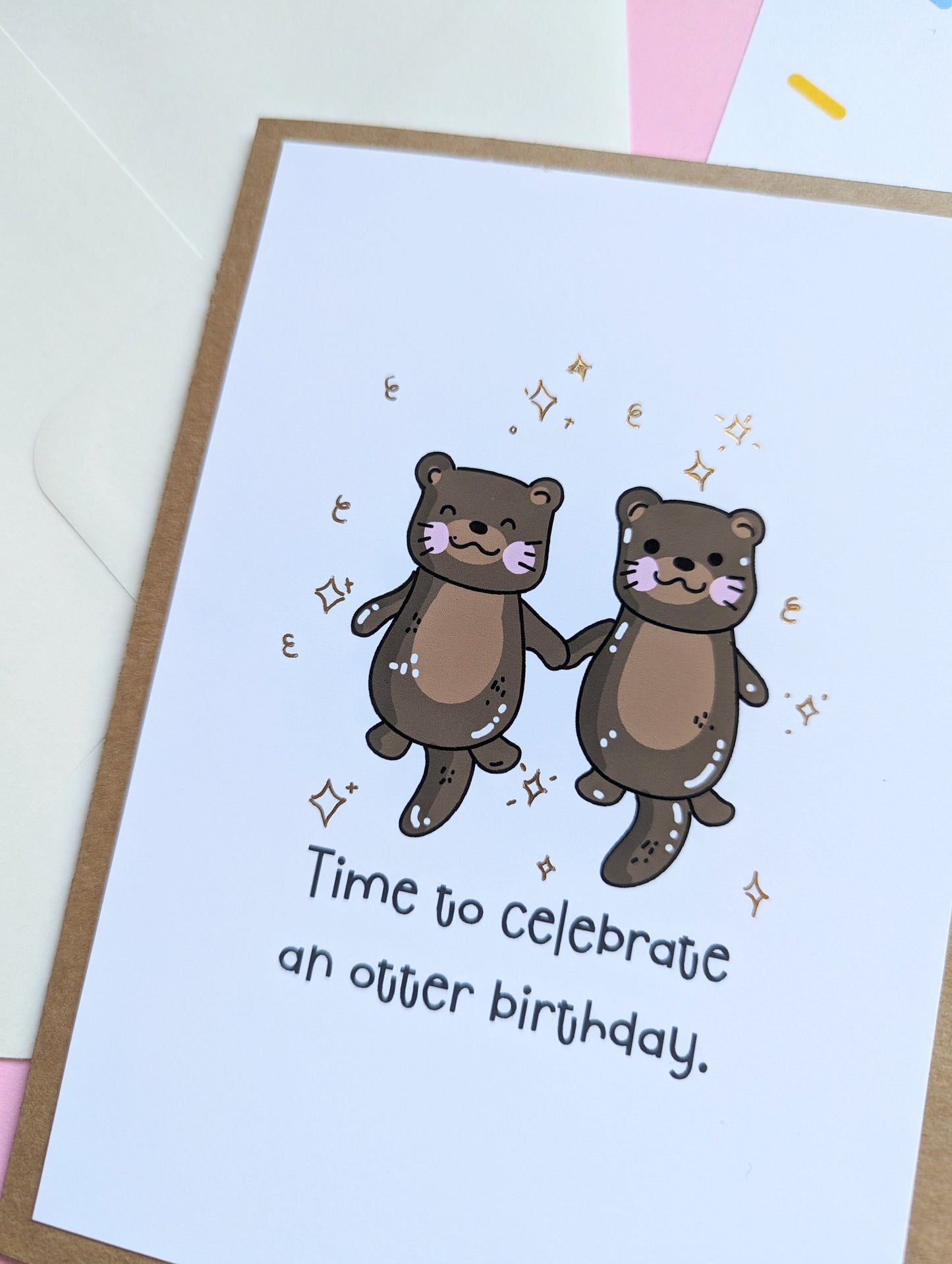 OTTER BIRTHDAY CARD greeting card, cute otters handmade greeting card.