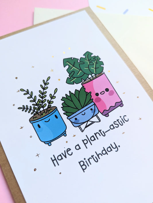 PLANT lover BIRTHDAY CARD greeting card, cute planters handmade greeting card.