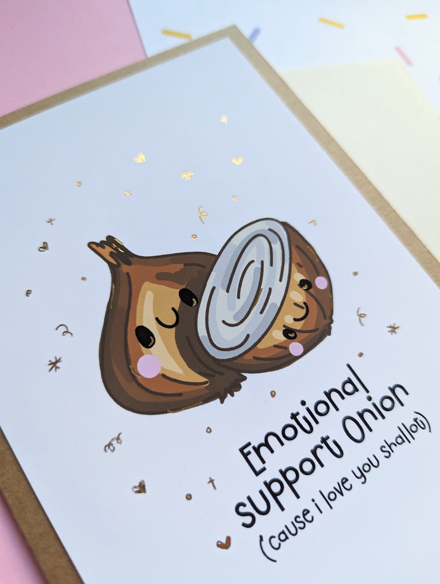 ONION EMOTIONAL SUPPORT greeting card, cute onion handmade greeting card.