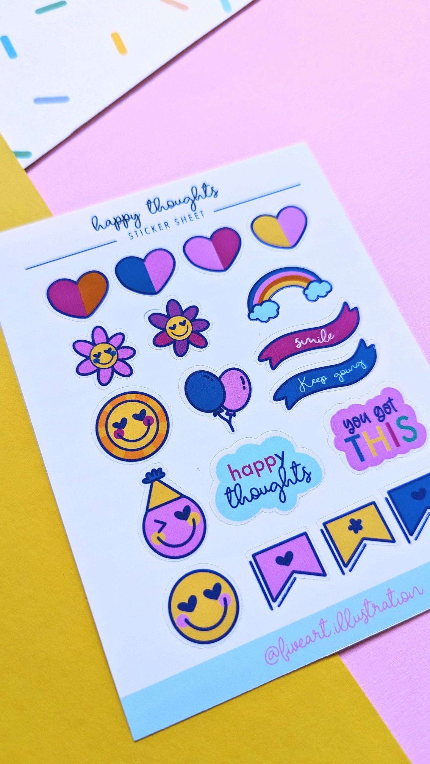 HEARTS and HAPY FACES sticker sheet / happy thoughts journal sticker/ Cute hearts stickers/ smily faces crapbook sticker sheet