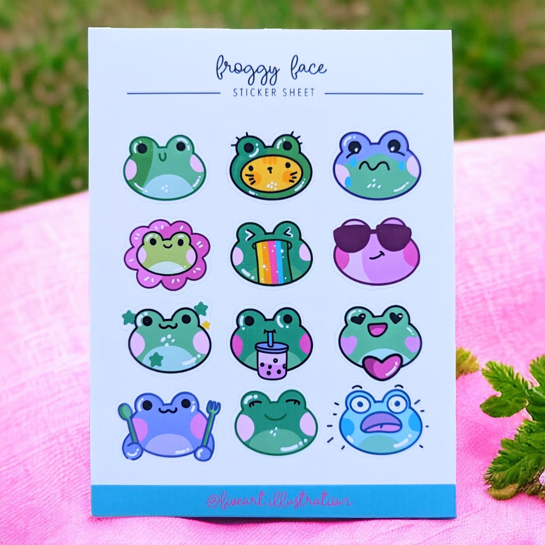 FROG EMOTICONS STICKER sheet / happy frogs journal sticker/ Cute frogs scrapbook sticker sheet