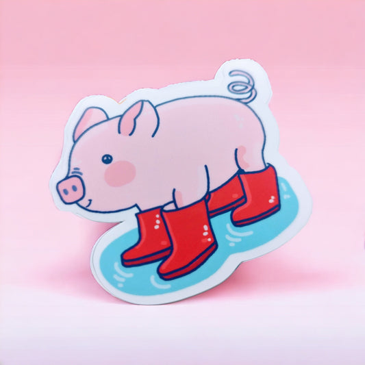 PINK PIGGY STICKER / pig with boots sticker