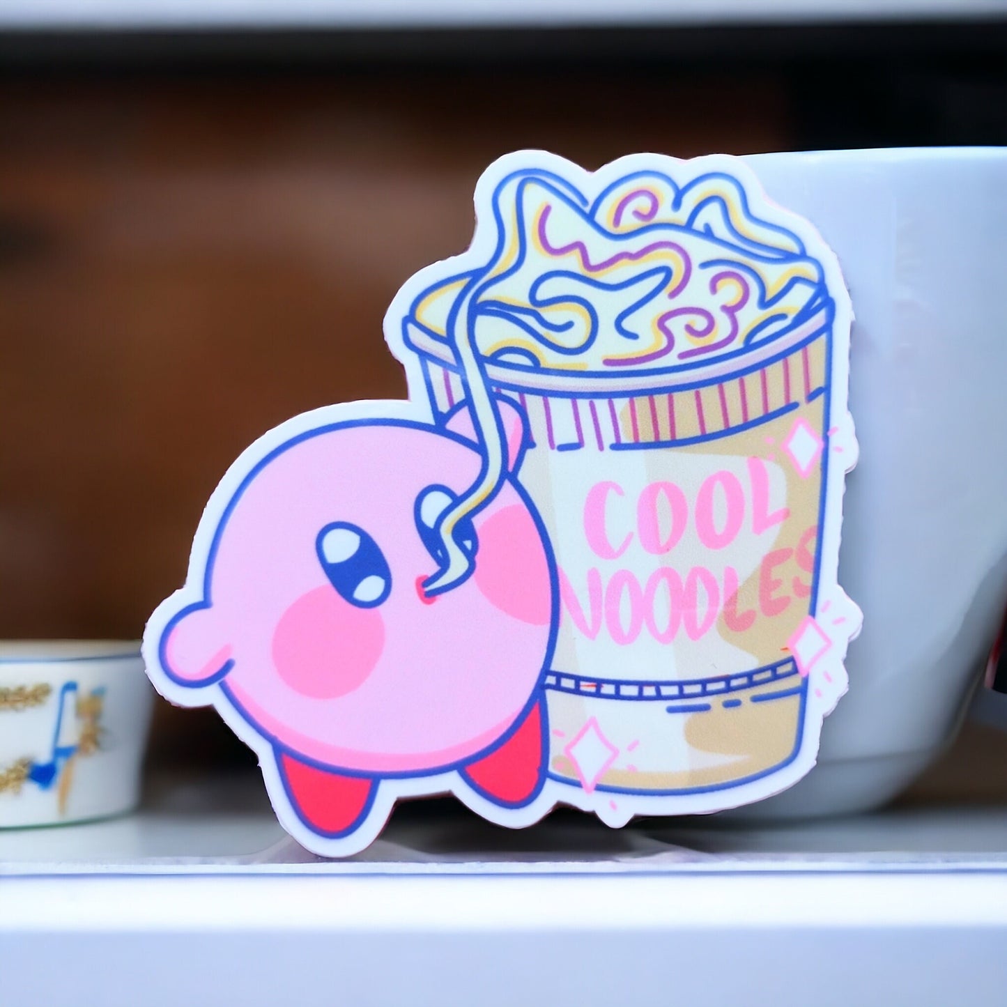 KIRBY NODDLES STICKER / Kirby eating spicy noddles sticker