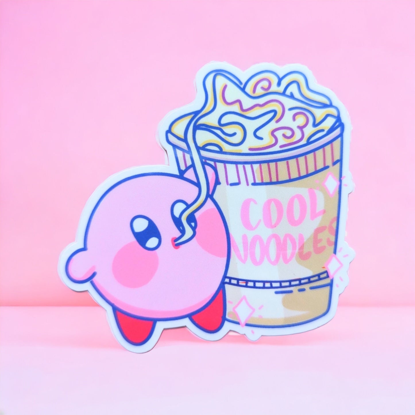 KIRBY NODDLES STICKER / Kirby eating spicy noddles sticker