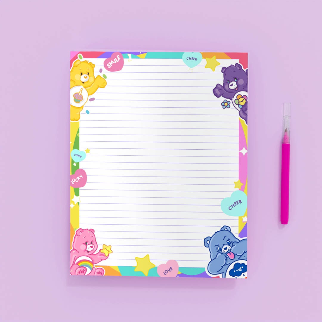 CARE BEAR COLORFUL letter size notepad 8x11 inches/ Carebears lined notepad