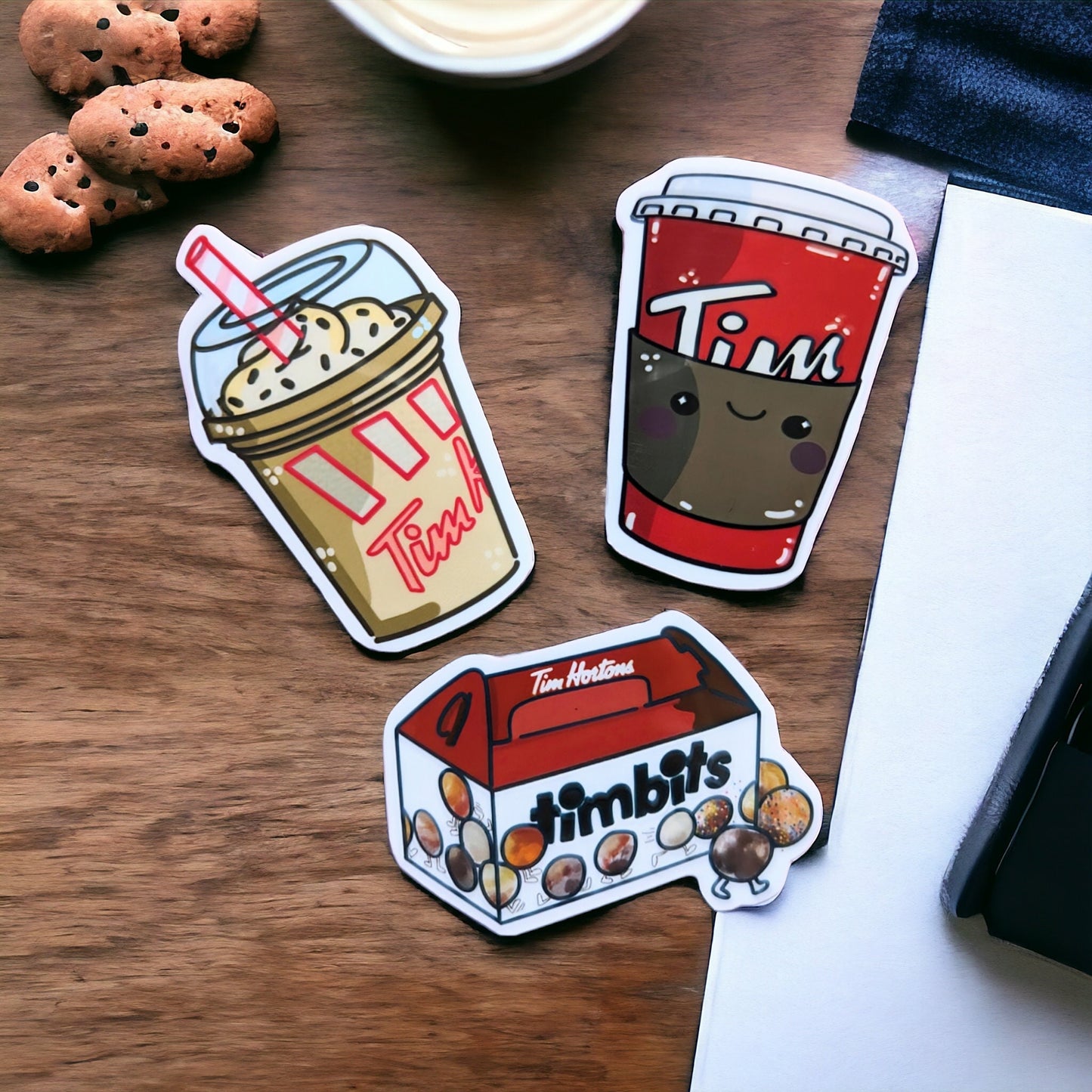 TIM HORTON'S coffee, iced capp and timbits, set of 3 stickers/ Tim Hortons timbits / vinyl waterproof stickers