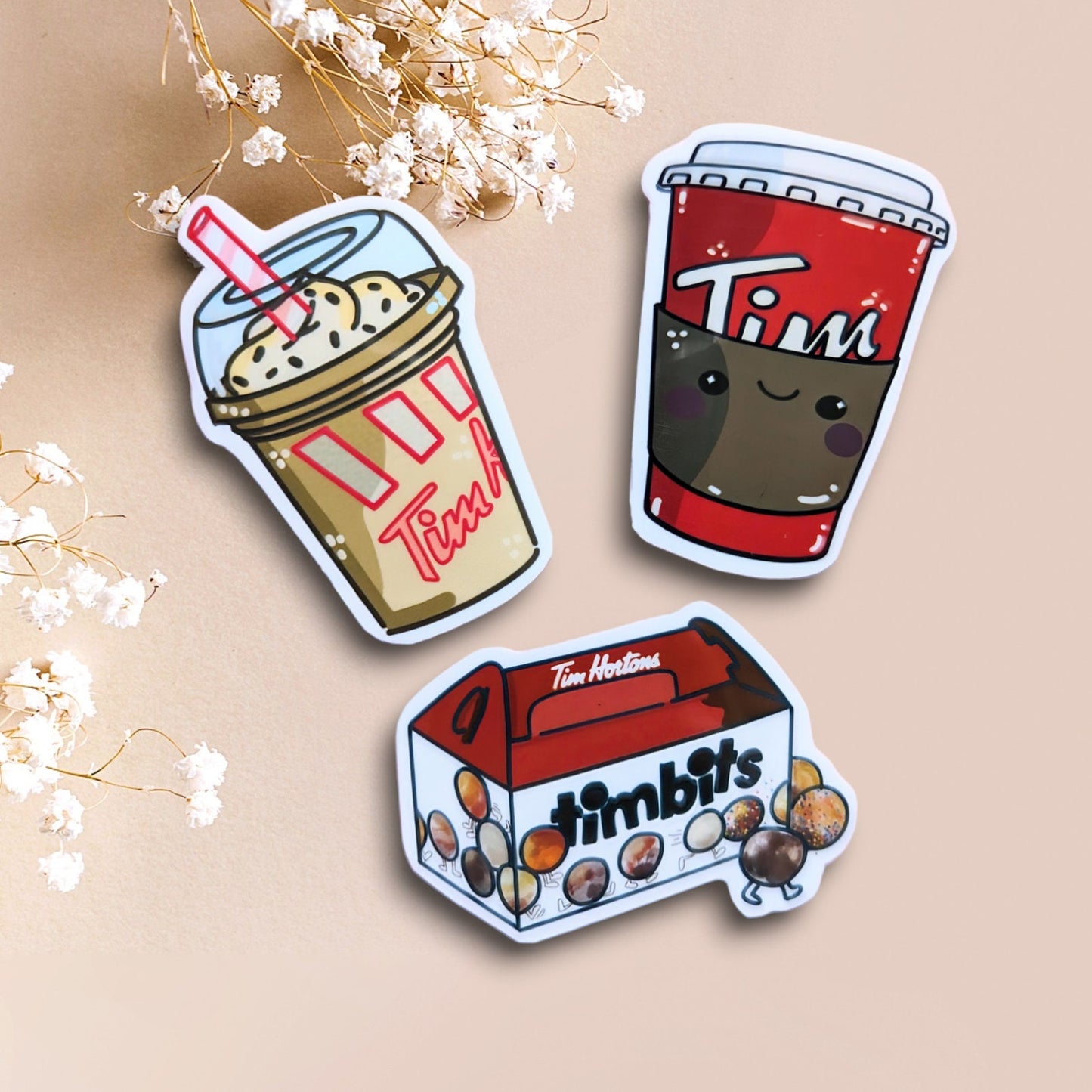 TIM HORTON'S coffee, iced capp and timbits, set of 3 stickers/ Tim Hortons timbits / vinyl waterproof stickers