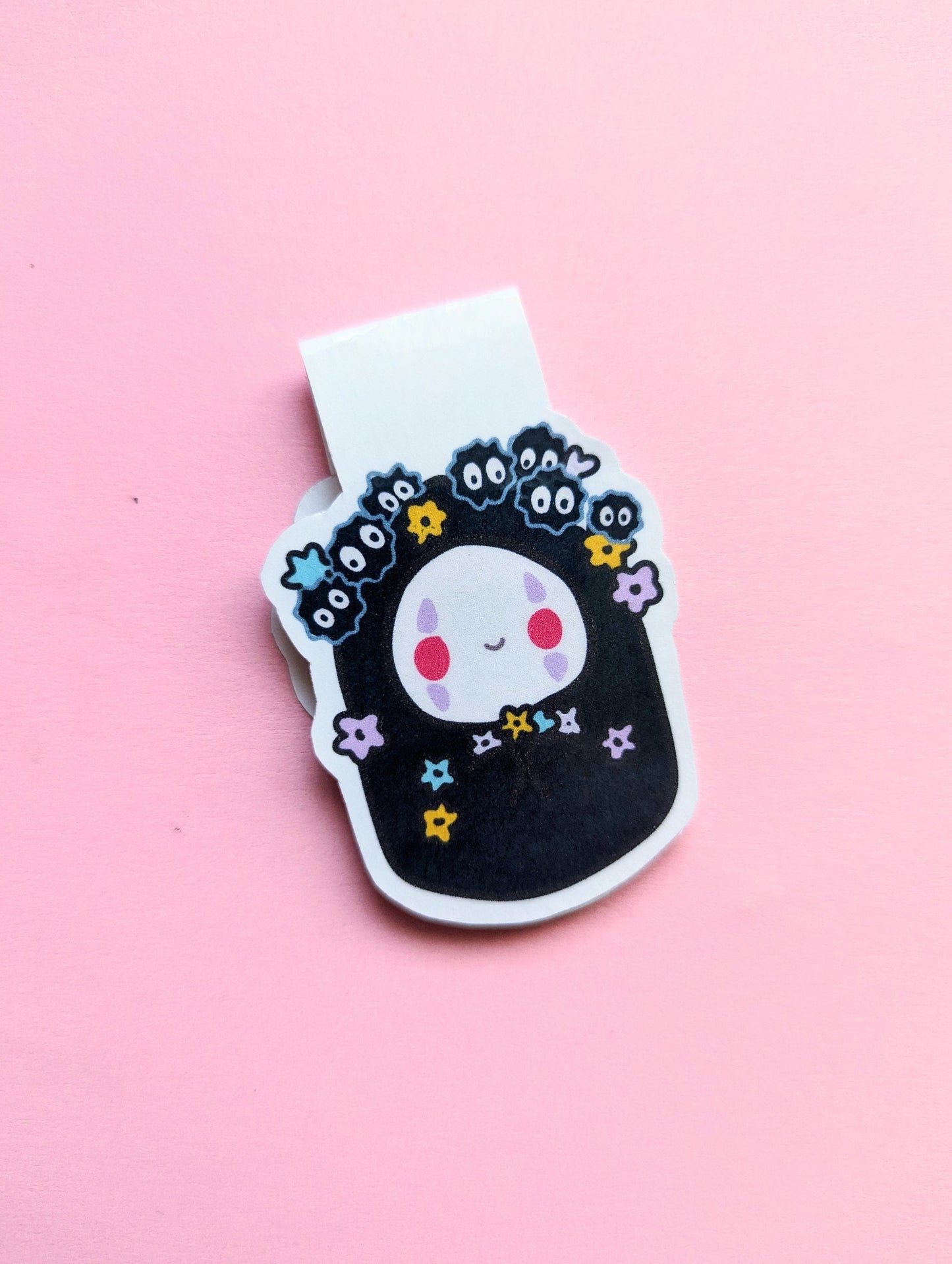 NO FACE GHIBLI studios magnetic bookmark / Flowers bookmark / kawaii reading bookmark / Digital art, books , reading kawaii cute stationery