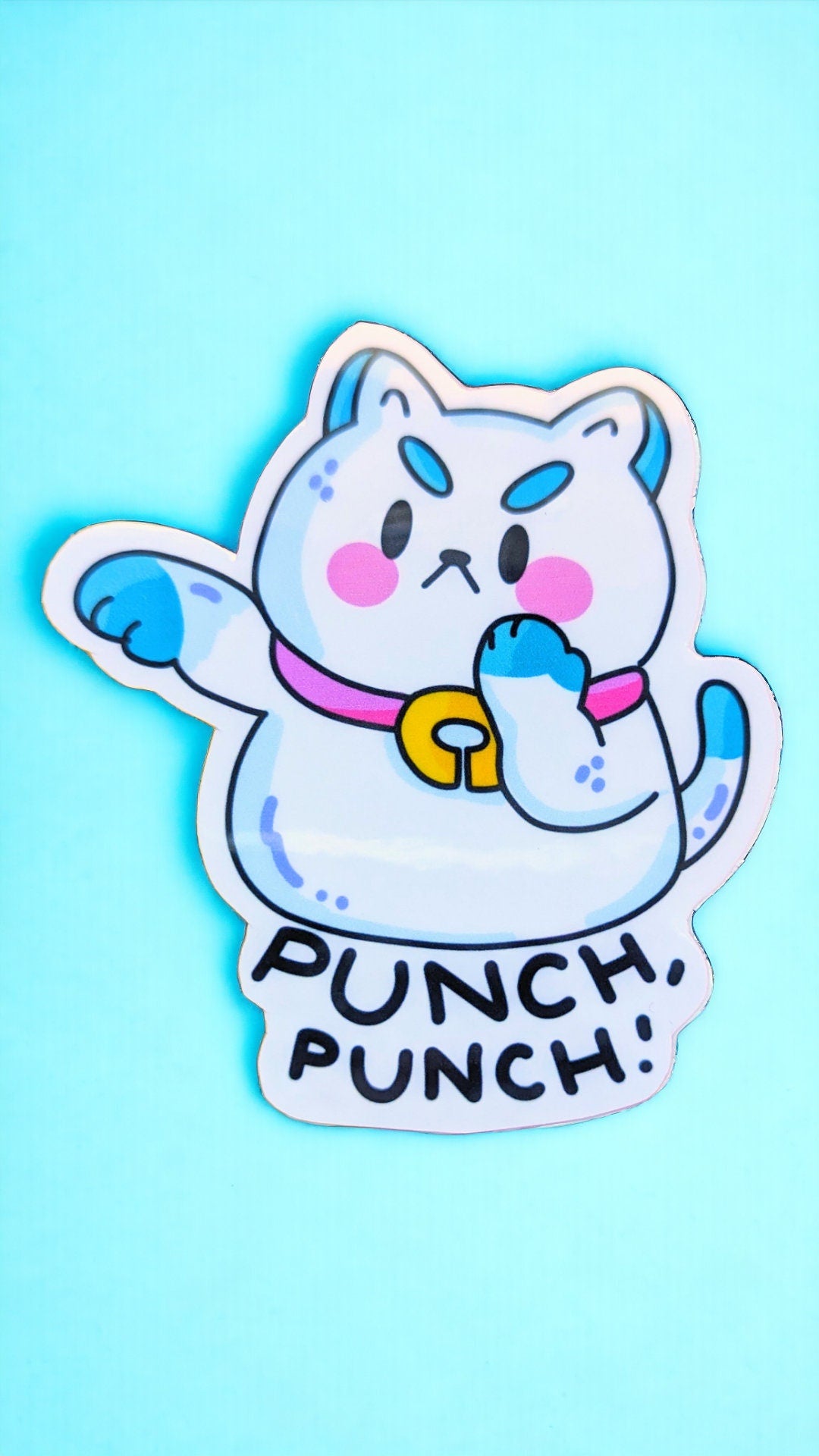 Bee & PUPPYCAT STICKER/ puppycat cartoon holographic sticker/ grumpy cat/ punching cat.