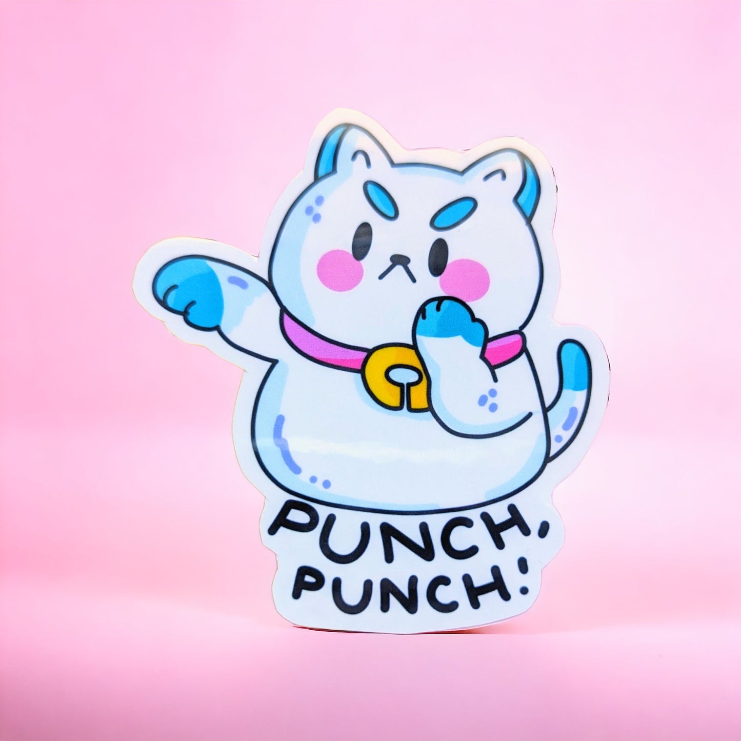 Bee & PUPPYCAT STICKER/ puppycat cartoon holographic sticker/ grumpy cat/ punching cat.