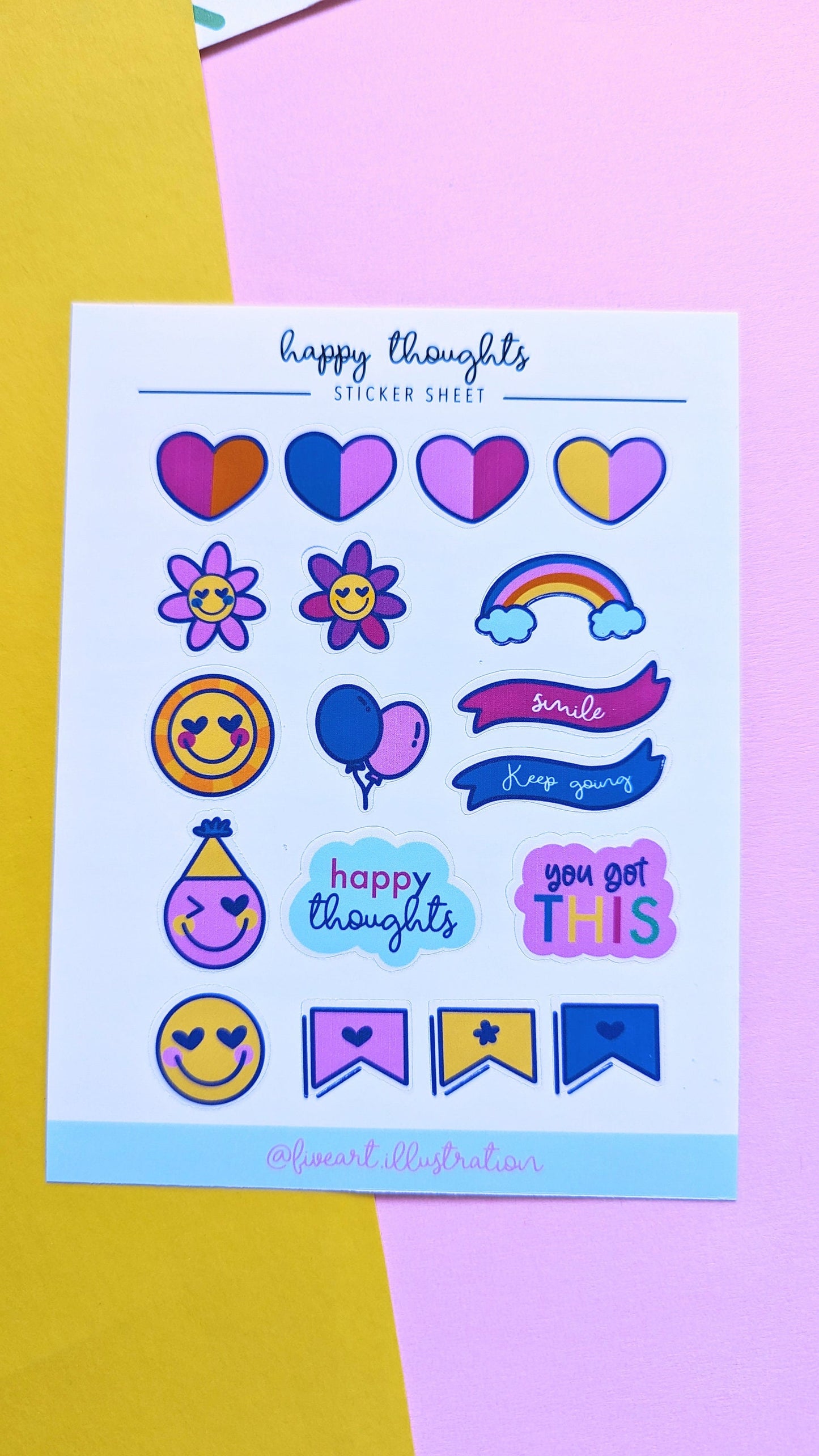 HEARTS and HAPY FACES sticker sheet / happy thoughts journal sticker/ Cute hearts stickers/ smily faces crapbook sticker sheet