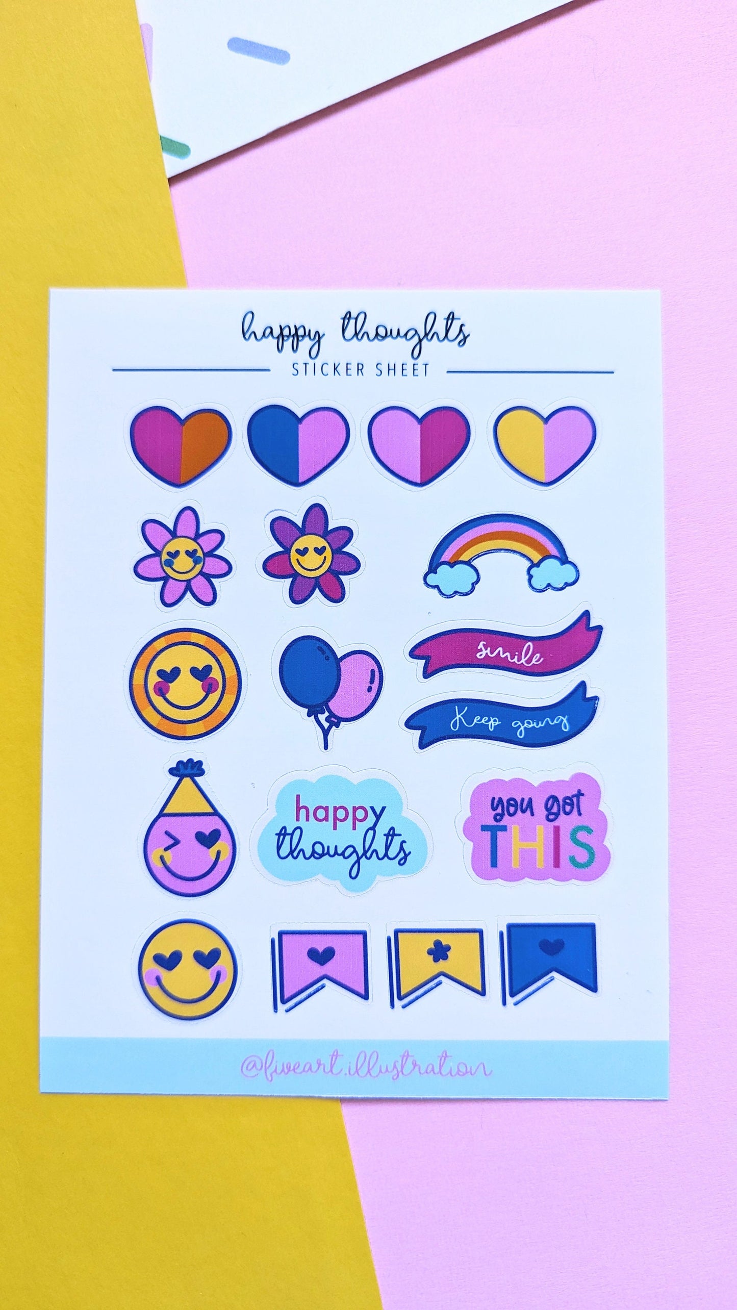 HEARTS and HAPY FACES sticker sheet / happy thoughts journal sticker/ Cute hearts stickers/ smily faces crapbook sticker sheet