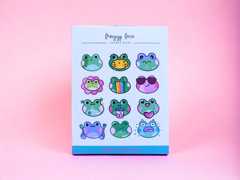 FROG EMOTICONS STICKER sheet / happy frogs journal sticker/ Cute frogs scrapbook sticker sheet