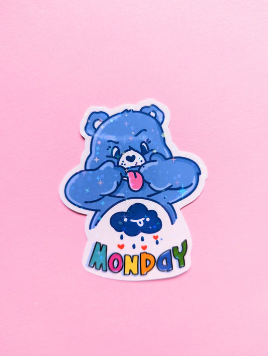 GRUMPY CAREBEAR STICKER, hate Mondays sticker / celebration sticker