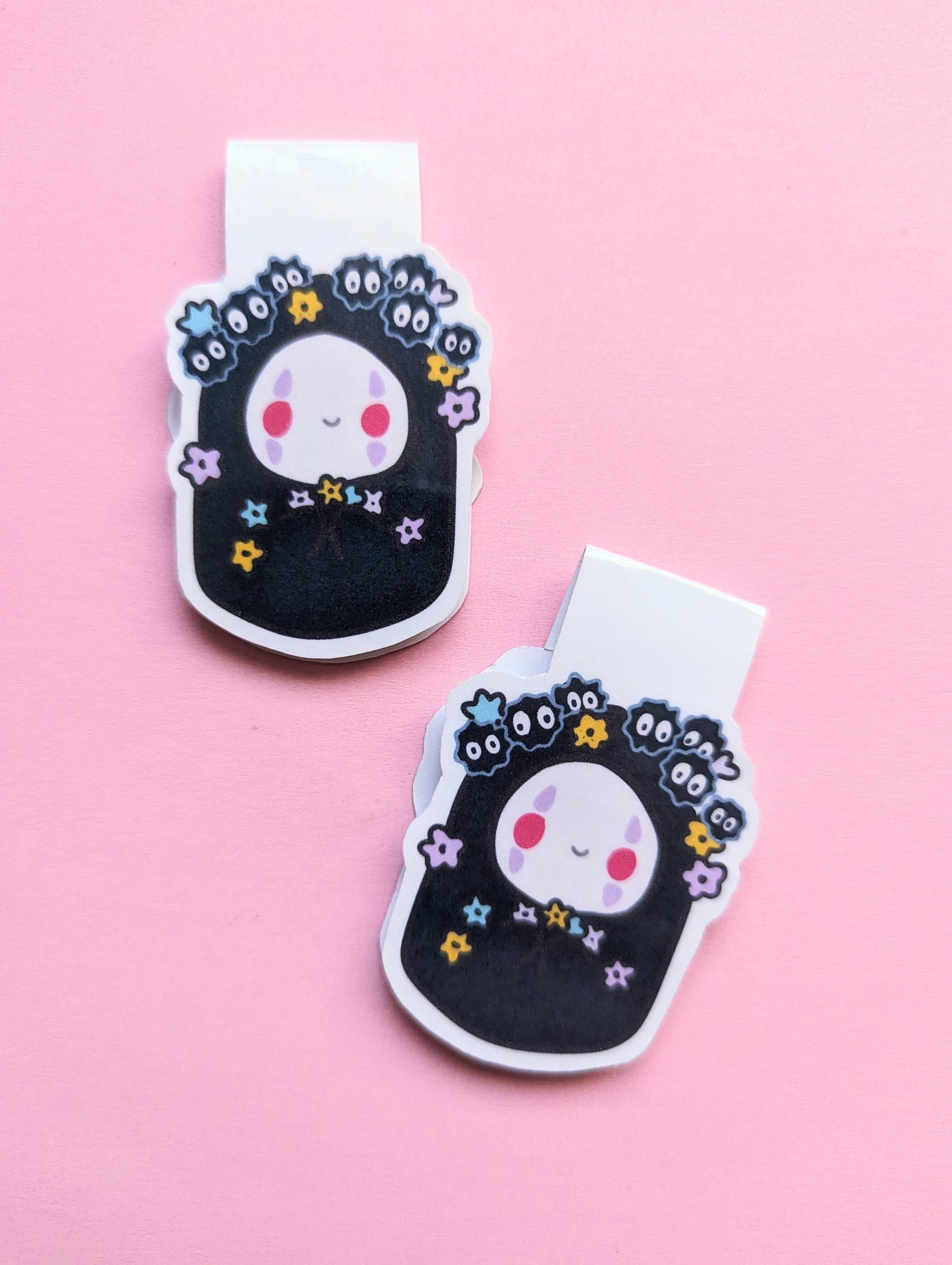 NO FACE GHIBLI studios magnetic bookmark / Flowers bookmark / kawaii reading bookmark / Digital art, books , reading kawaii cute stationery