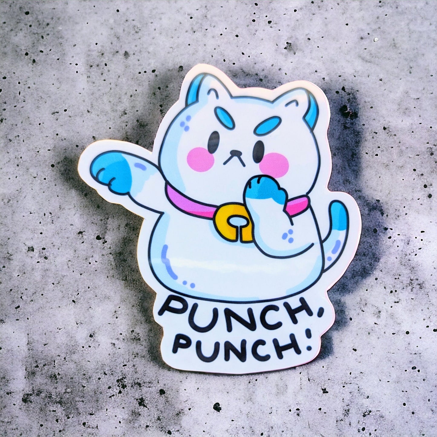 Bee & PUPPYCAT STICKER/ puppycat cartoon holographic sticker/ grumpy cat/ punching cat.