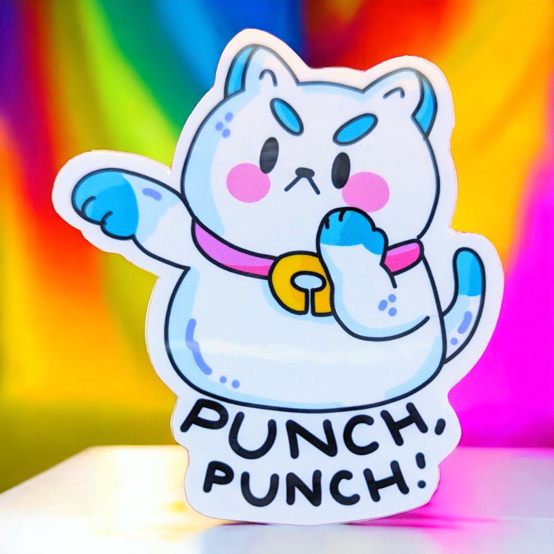 Bee & PUPPYCAT STICKER/ puppycat cartoon holographic sticker/ grumpy cat/ punching cat.