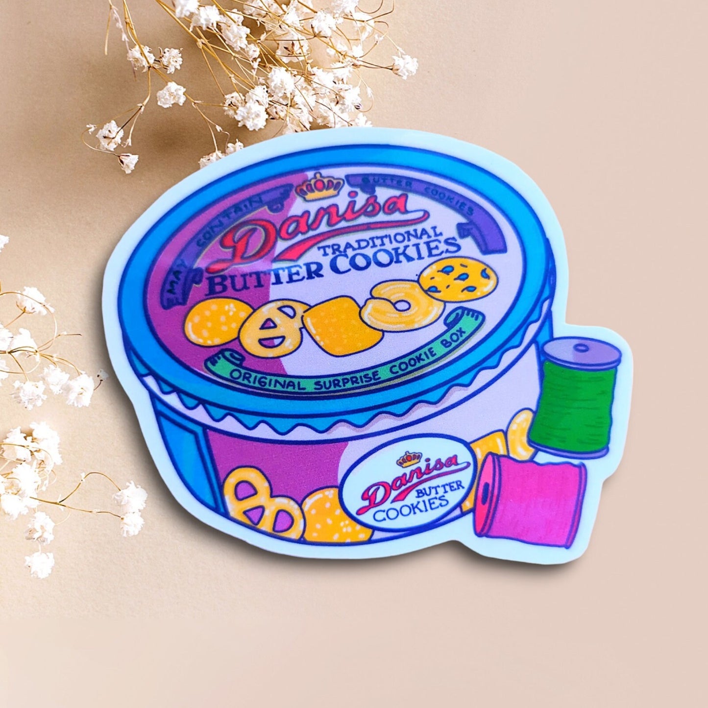 BUTTER COOKIES STICKER/ sewing kit cookie tin sticker/ cookies waterproof sticker